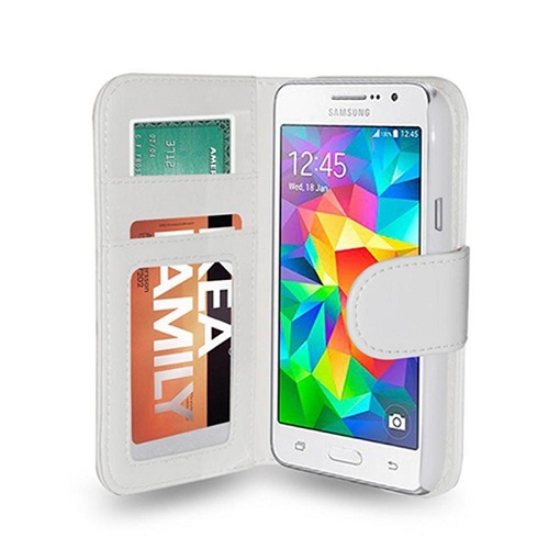 CUSTODIA ECO PELLE SAMSUNG SM-G530 GALAXY GRAND PRIME WHITE CHIUSURA A LIBRO